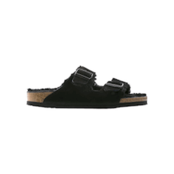 SANDALI “Birkenstock – Arizona” IN SUEDE/ PELLICCIA DI AGNELLO NERO