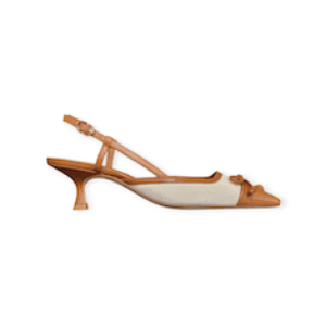 DÉCOLLETÉ “Slingback Kitty 50 – Stuart Weitzman” IN TESSSUTO E  PELLE BEIGE/MARRONE  50 mm