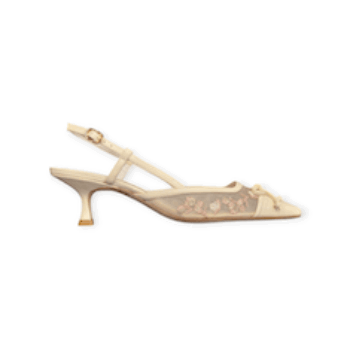 DÉCOLLETÉ “Slingback Kitty 50 – Stuart Weitzman” IN MICRO RETE  E PELLE PANNA 50 mm
