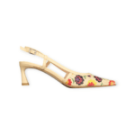 SANDALI SLINGBACK "Chantal" IN IN RAFFIA STAMPA FIORE BEIGE 60 mm