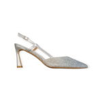 SANDALI SLINGBACK "Chantal" IN TESSUTO E STRASS ARGENTO 80 mm