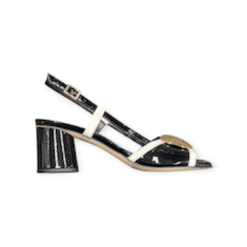 SANDALI “Bruglia” IN VERNICE  BIANCO/NERO 50 mm