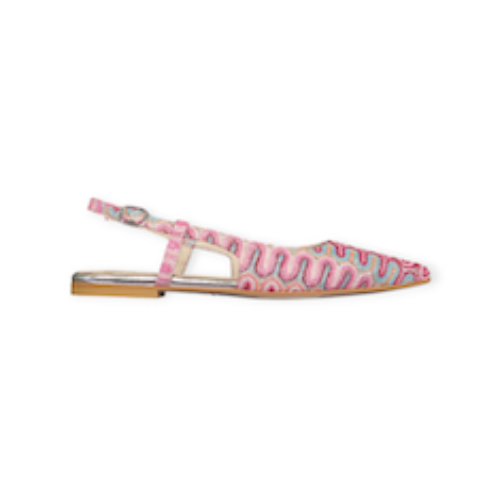 SANDALI “Slingback – Marian” IN TESSUTO FUCSIA/AZZURRO 10 mm