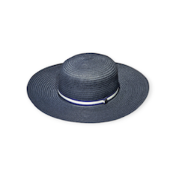 CAPPELLO “Giselle – Borsalino” TRECCIA CARTA BLU NAVY TESA LARGA CINTA A RIGHE ABISSO/OCEANO