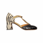 DECOLLETE’ “Filly – Chie Mihara” IN PELLE E CAVALLINO NERO/ORO 55 mm